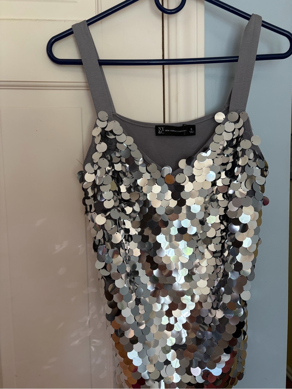New York & Company Silver Sequin Tank Top
